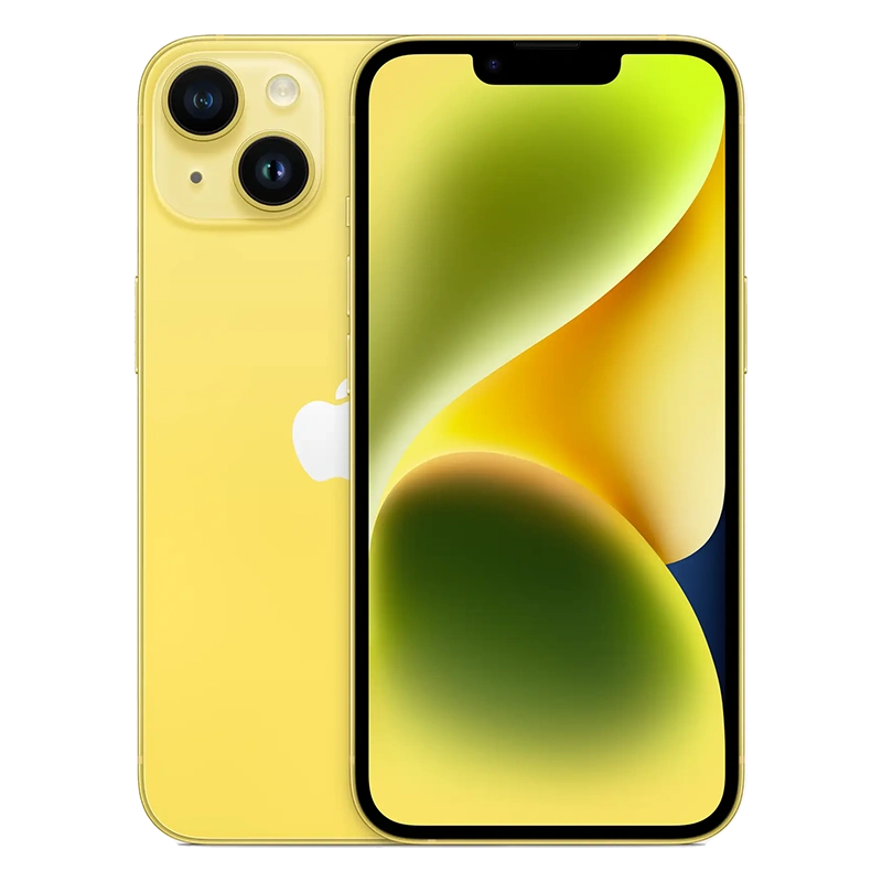 Celular iPhone 14 amarillo ambas caras