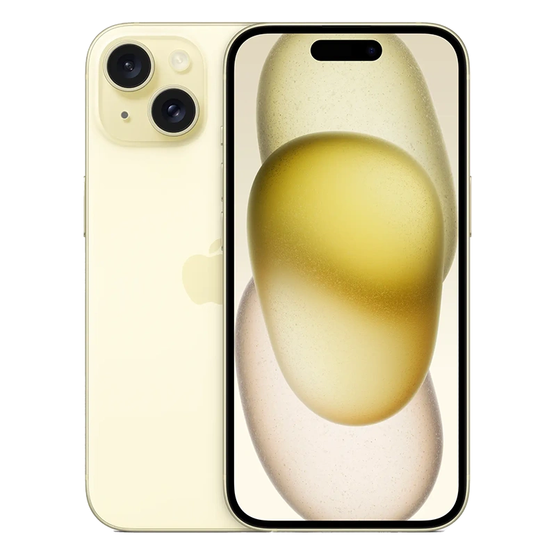 Celular iPhone 15 amarillo ambas caras